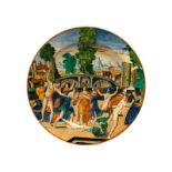 Large Maiolica dish with Istoriato decorationDiameter: 43 cm. Urbino, 19th century. Glaze defect and