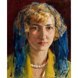 Max Rimböck, 1890 - 1956 PORTRAIT SEINER EHEFRAU Öl auf Holz. Ca. 32 x 25,5 cm. Rechts oben signiert