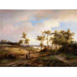 Anton Braakman,1811 Rotterdam - 1879 Stuttgart LANDSCAPE PAINTING WITH TRAVELLERS Oil on oak