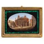 Micromosaic depicting the view of the PantheonFrame dimensions: 21.3 x 29 cm. Rome, 19th century.