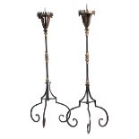 Pair of wrought-iron candlesticksHeight incl. iron thorn: 142 cm. 16th/ 17th century.  Paar