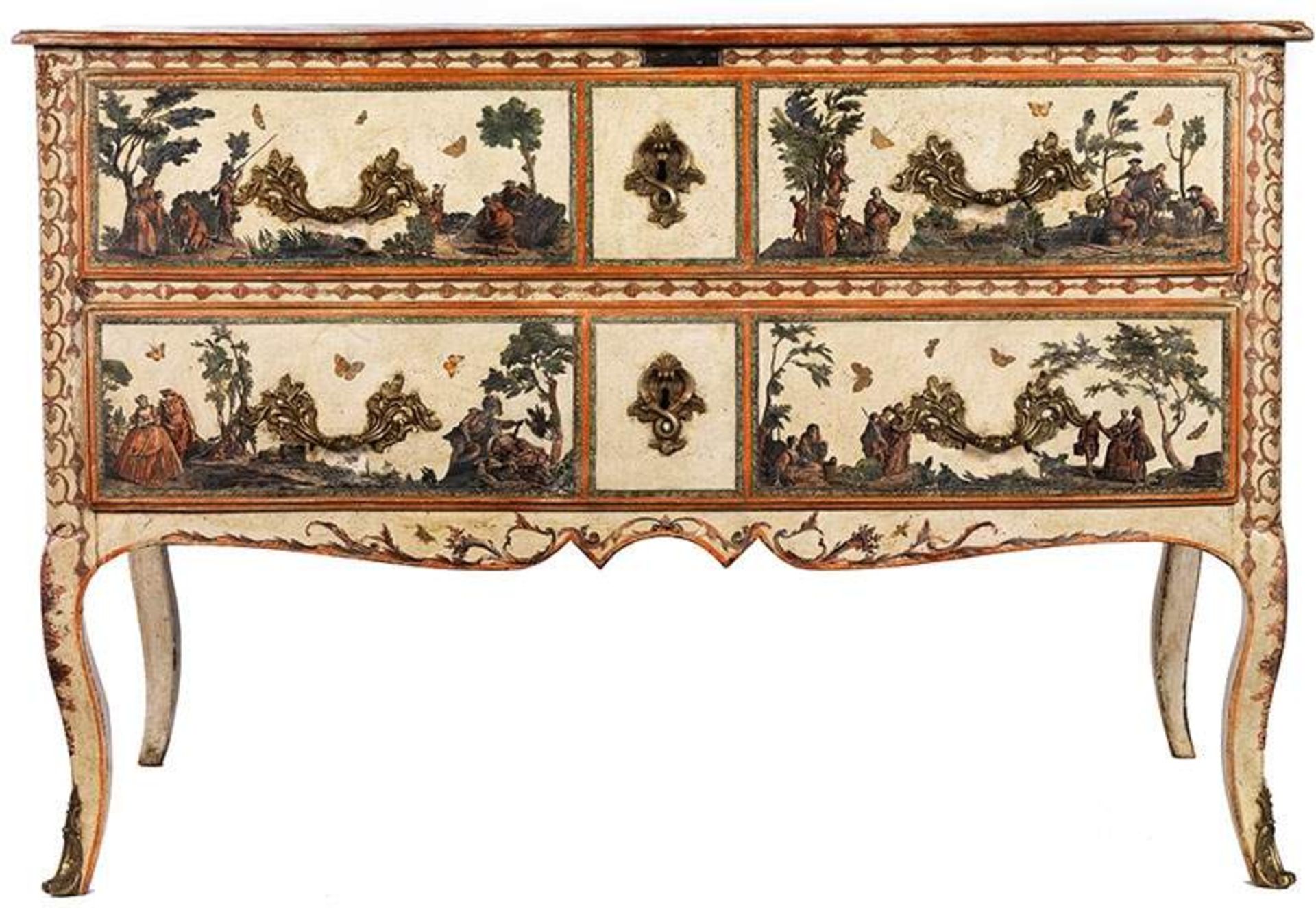 Rococo commode with Arte Povera decorationHeight: 87 cm. Width: 127 cm. Depth: 61 cm. 18th - Bild 2 aus 6