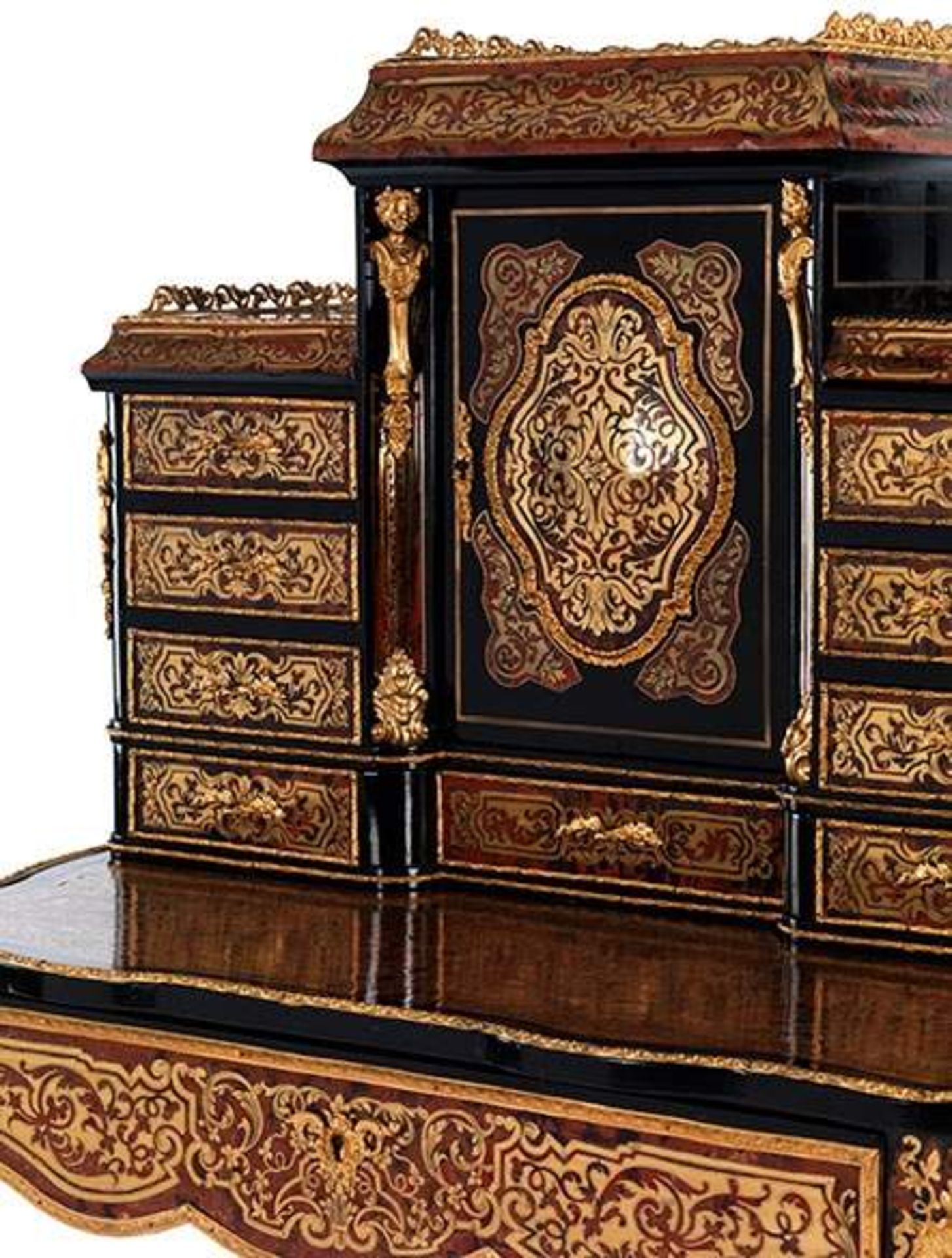 Magnificent Napoleon III bureau cabinet with Boulle-style marquetryHeight: 132 cm. Width: ca. 89 cm. - Bild 3 aus 5