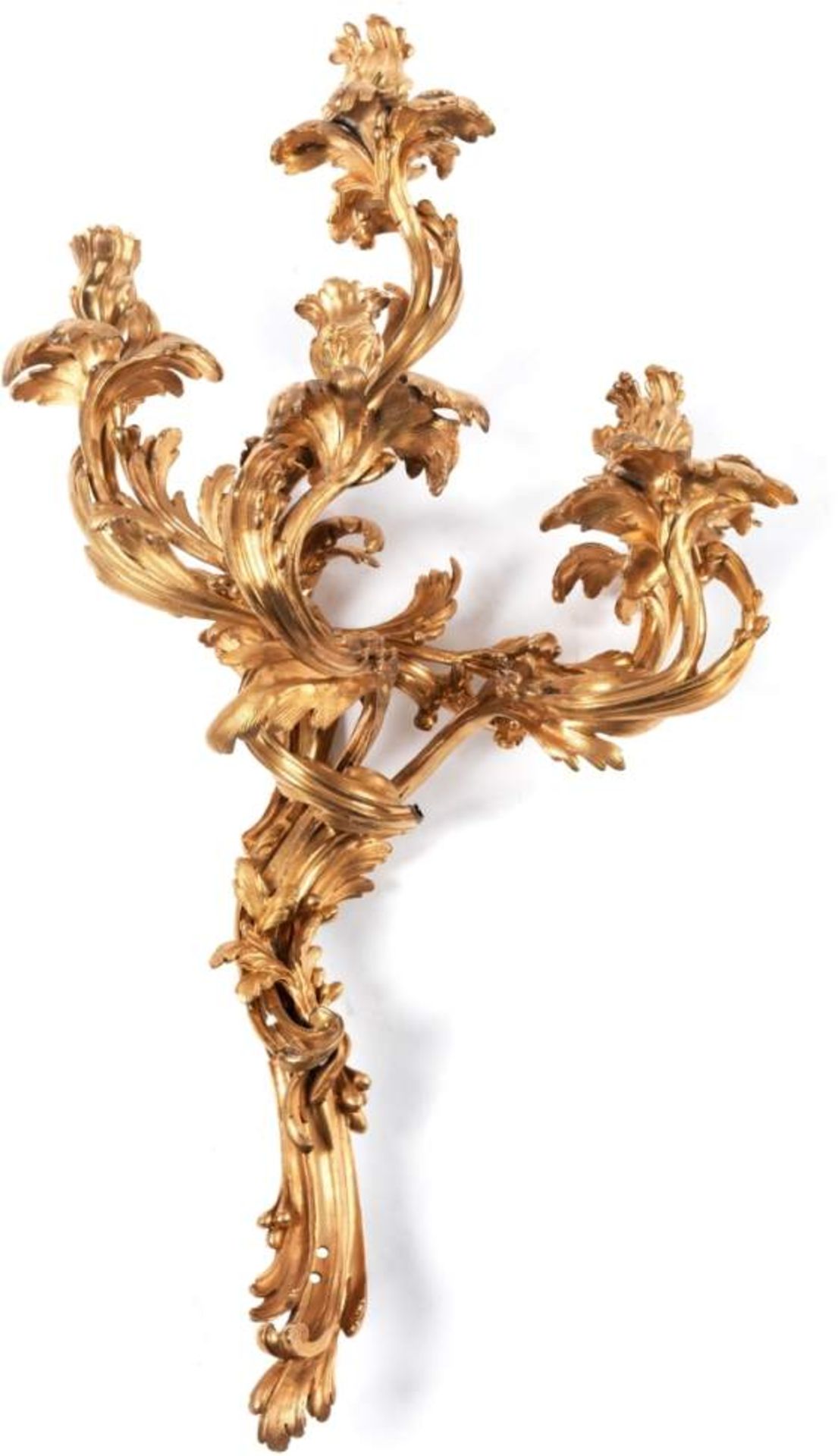 Magnificent wall sconce.Height: ca. 85 cm. 18th century. Gilt-bronze. With five lights. Restored.