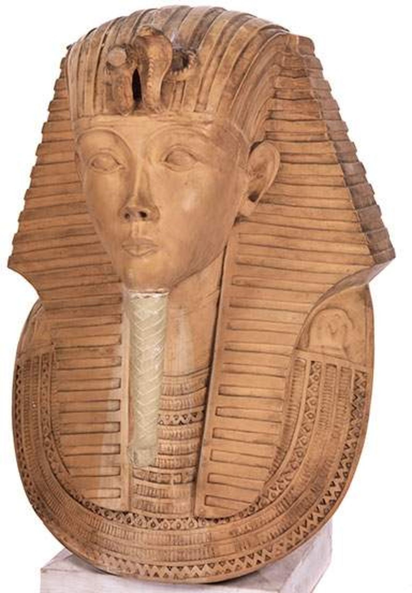 Pair of colossal pharaoh bustsHeight: ca. 90 cm. Ochre-coloured stone and gesso. On base. Damaged - Bild 4 aus 5