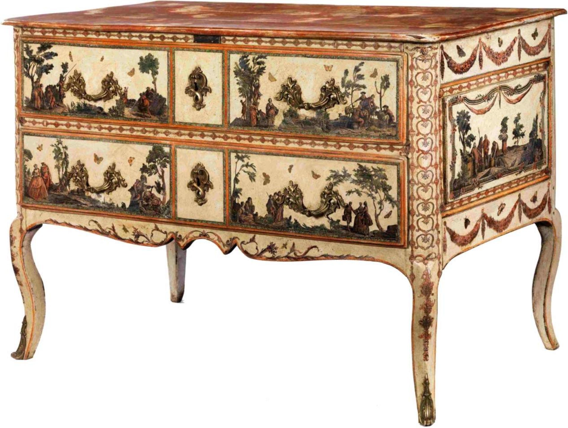 Rococo commode with Arte Povera decorationHeight: 87 cm. Width: 127 cm. Depth: 61 cm. 18th - Bild 5 aus 6