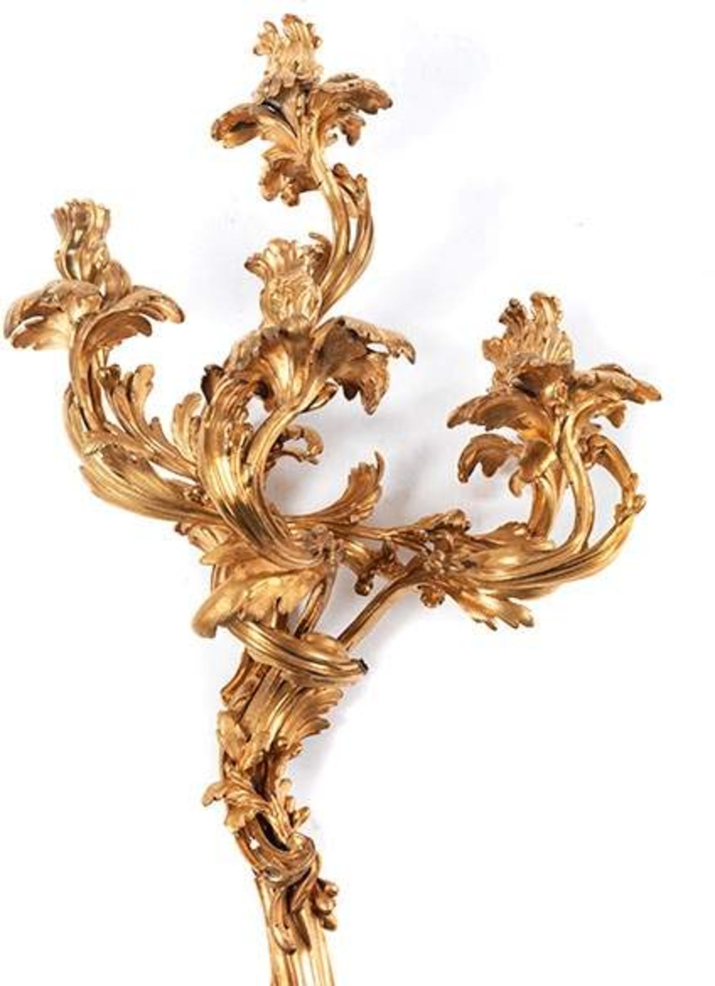 Magnificent wall sconce.Height: ca. 85 cm. 18th century. Gilt-bronze. With five lights. Restored. - Bild 2 aus 3