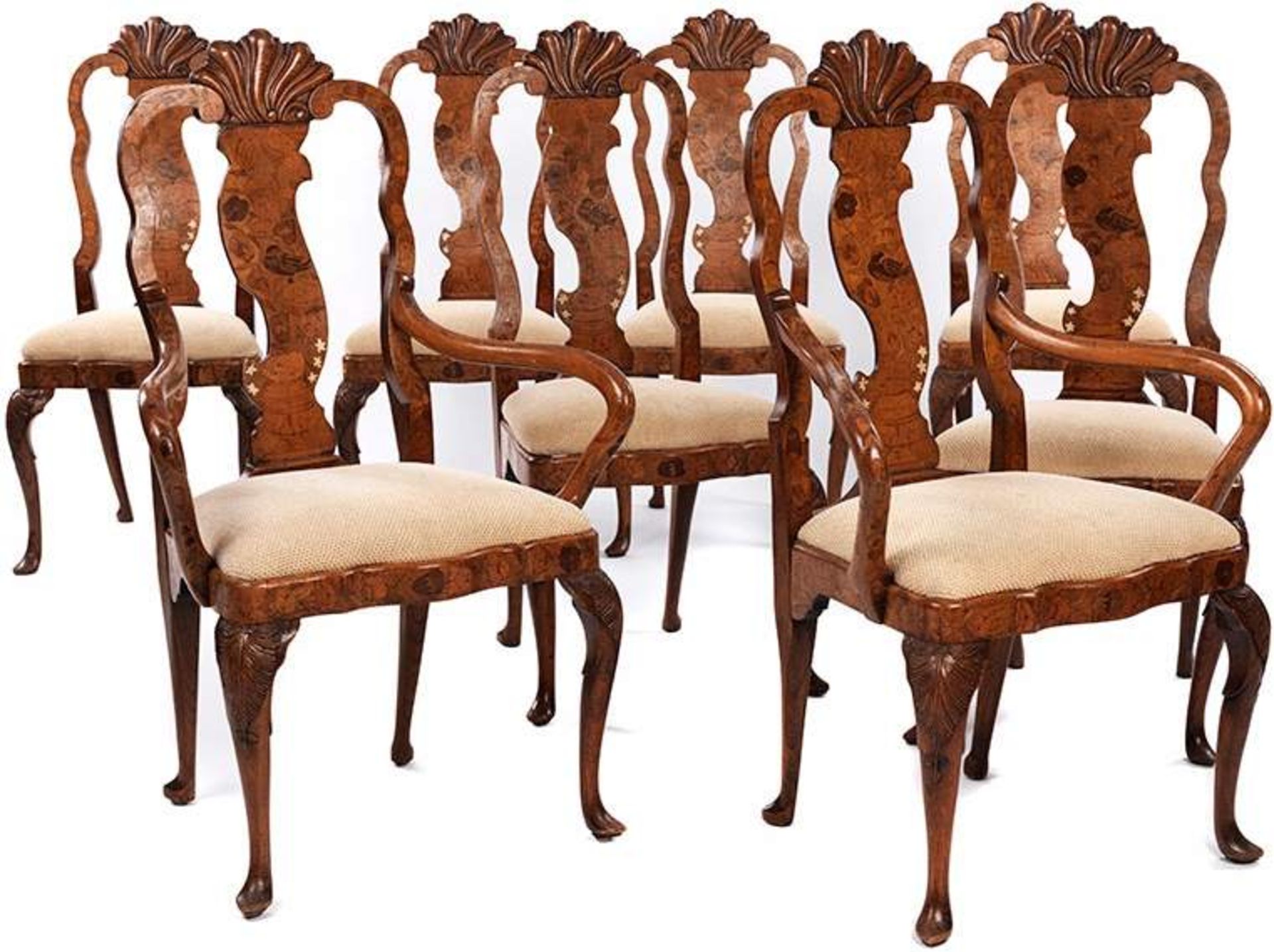 Set of eight Baroque chairs and two armchairsHeight: 114 cm. Width: 53 and 72 cm. Depth: 46 cm.