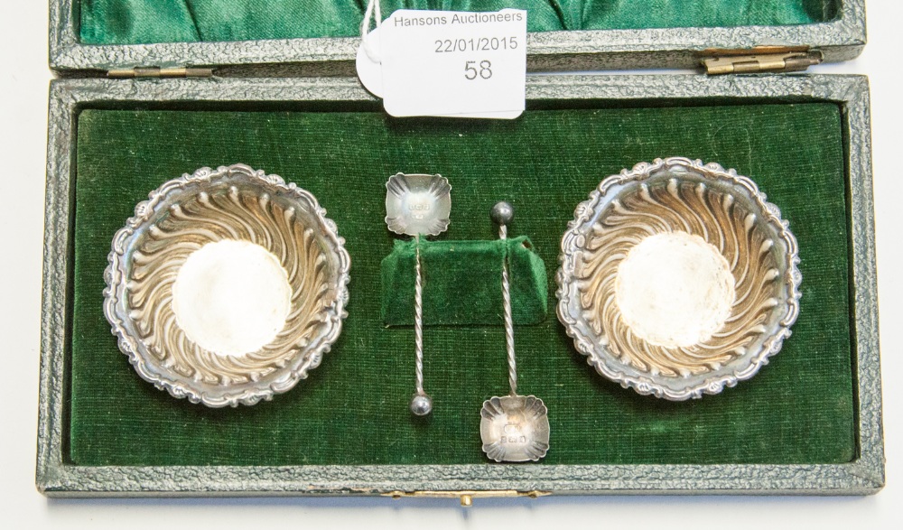 A pair of silver salts, boxed