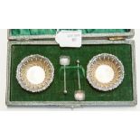 A pair of silver salts, boxed