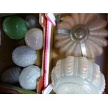 Two boxes of vintage glass light shades