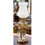 A Dutch oil lamp; brass with 'Empire Esq