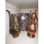 Two Persian ewers and Isnik vase (3)