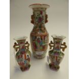Three canton vases, famille rose