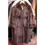 A dyed mink fur coat - mahogany brown, t