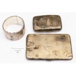 Two silver cigarette cases and bangle (3