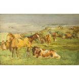 ATKINSON, JOHN (BRITISH) (1863 - 1924), A Gypsy Camp with Horses, watercolour heightened, signed