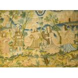 A 17th century needlework picture, circa 1680, depicting allegorical figures of a soldier and