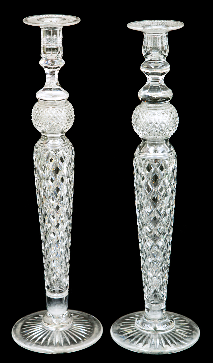 A pair of large cut glass candlestick, k