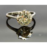A  platinum and diamond solitaire ring, approx 3.30cts, ring size O½