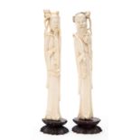 A pair of Oriental ivory figures, probably Chinese, late 19th century, modelled as immortals with
