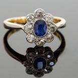 An 18ct gold, sapphire and diamond clust