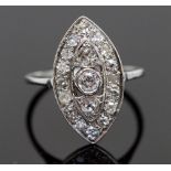 An Art Deco diamond marquise ring, mille