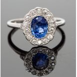 An 18ct white gold, sapphire and diamond