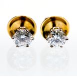 A pair of single stone diamond earrings, round brilliant-cut stones  approx 2ct, stamped 750