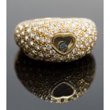 Chopard, 18ct gold Happy Diamonds ring, the central heart set with a fancy blue diamond, the shank