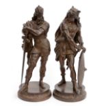 A pair of 19th century cast, bronzed figures, Vercingetorix and Clovis, modelled in military