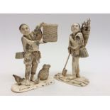 A pair of 19th century carved ivory figu