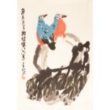 CUI ZIFAN (CHINESE) (b.1915), Two birds on a branch, handscroll, ink and colour on paper, signed by