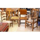 A collection of four various chairs, comprising an oak Arts and Crafts open armchair, a 1920s open