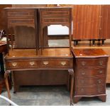 A pair of two drawer bedside chests, a small chest of four drawers and a two drawer side table of