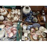 Four boxes of assorted ceramics, including Royal Albert Old Country Roses, Wedgwood Jasperware; etc