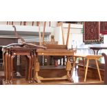 A small collection of furniture, comprising nest of tables, tripod table, oak side table, further