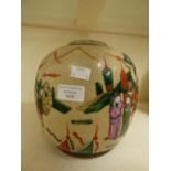 A Japanese ovoid ginger jar, hand painted, depicting warrior figures on horseback, early 20th