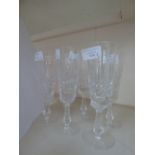A set of six Waterford crystal cut glass champagne flutes