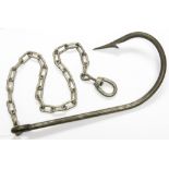 Large fishing hook with chain and shackle