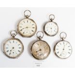 Five various silver cased pocket watches, on with 'Collingwood and Sons'