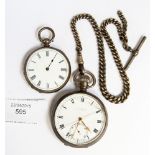 A Rolex Edward VIII silver cased pocket watch with silver Albert together with another pocket watch