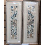 Two framed Japanese hand embroidered Kimono sleeve panels