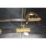 Naval sword with sheath leather and brass