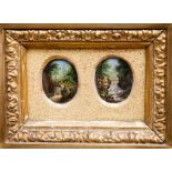 A 19th Century German school double miniature reverse painted glass picture,