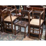 A set of six early 20th century upholstered side chairs, with leather covered backs and seats,