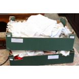 Two boxes of assorted table linen, table cloths etc., (2)