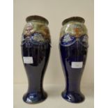 A pair of Royal Doulton stoneware vases, circa 1900, inverse baluster form, green and blue glazed