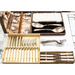 Boxed/cased spoons, salad servers, knives and loose forks