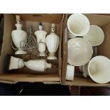 **REOFFER IN MAY £40 - £60** Two boxes of Wedgwood Creamware lamp bases, bowls,